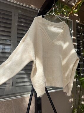 V-Neck Cream Knit Sweater